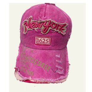 New York 1625 Embroidered Fashion Pink Washed Denim Cap Adjustable Baseball Hats